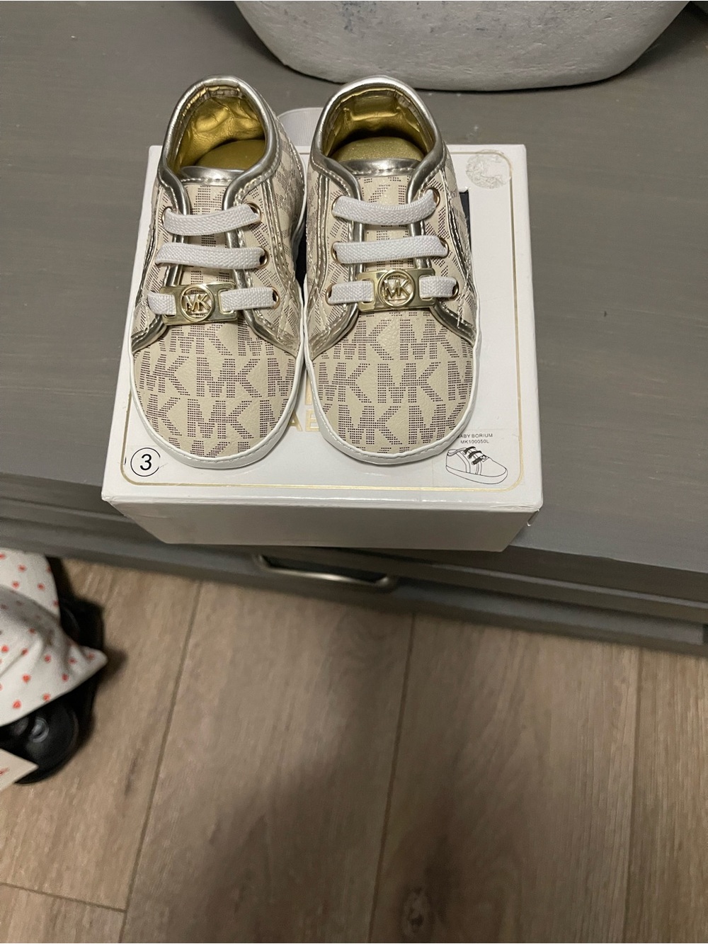 Michael Kors Kids Beige Logo Sneakers with Gold Accents